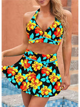 Women's Swimwear Bikini 2 Piece Plus Size Swimsuit Open Back Printing High Waisted Floral Print Light Blue Black Blue Purple Green Halter V Wire Bathing Suits New Vacation Fashion